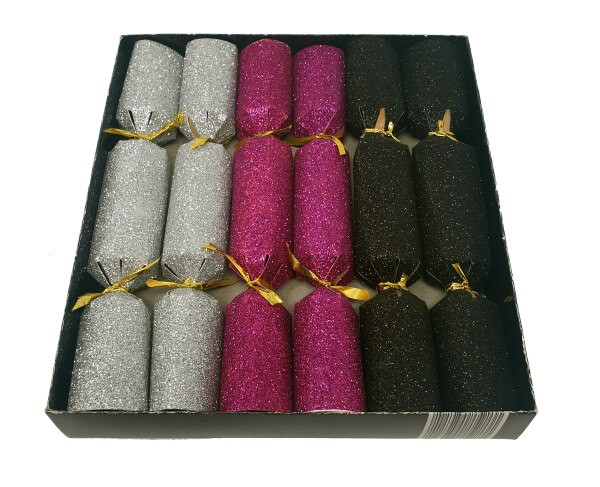 Knallbonbons 6er 3-fach sort. glitzer, ca. 21 cm