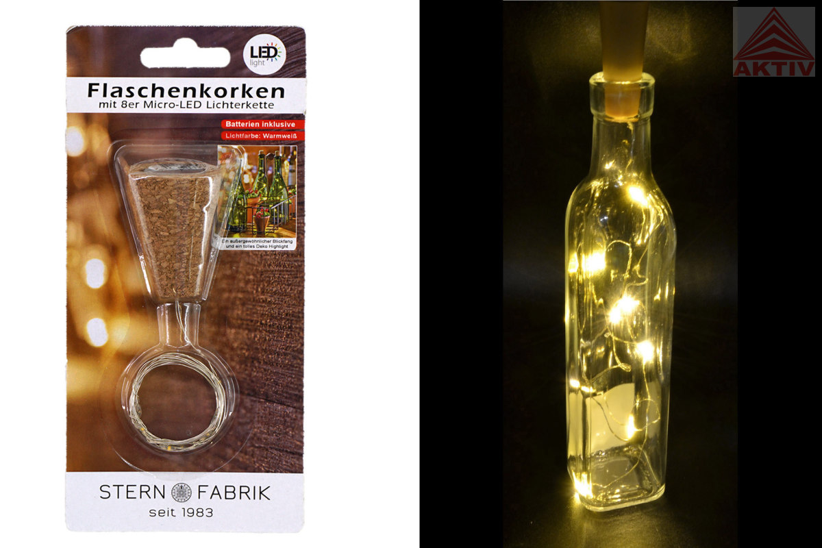 LED Flaschenkorken warmweiß Kork mit 8er Lichterkette