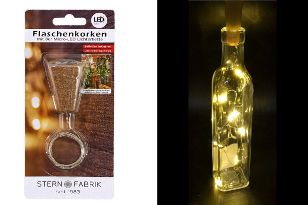 LED Flaschenkorken warmweiß Kork mit 8er Lichterkette
