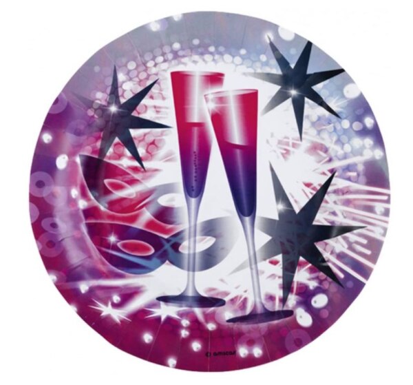 Amscan Pappteller ca. 23cm, Happy New Year, 8er Pack