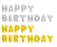 Folienballon "Happy Birthday", gold und silber,...